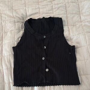 Black Sleeveless Button-Up Top